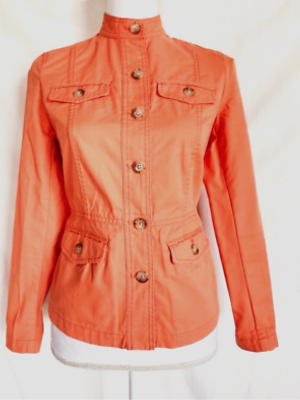 Talbots Coral-Orange Twill Utility Jacket with Stand Collar / excellent